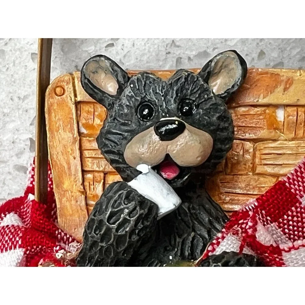 Black Bear In Basket Christmas Ornament With Red Ribbon By KSA Inc. NIB - Picture 3 of 10